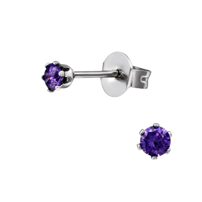 Boucles d'oreilles en zircon violet – Acier inoxydable 3 mm