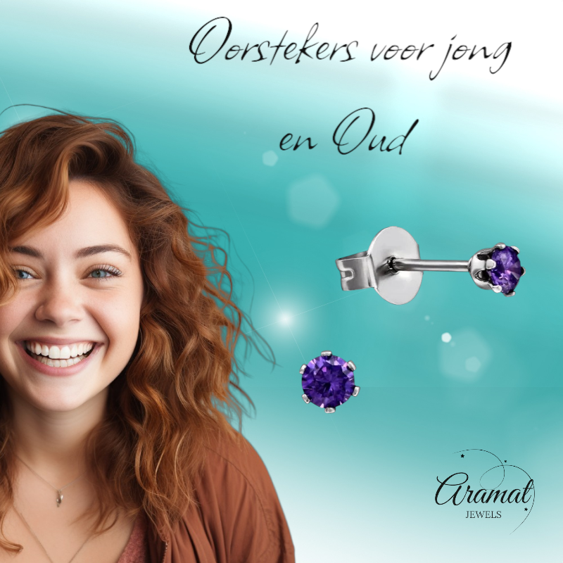 Boucles d'oreilles en zircon violet – Acier inoxydable 3 mm