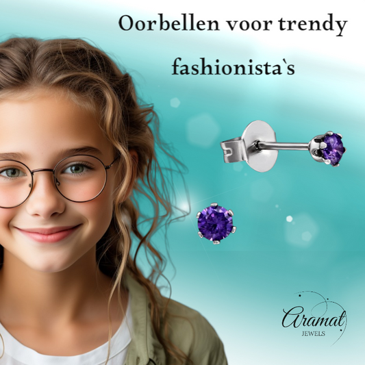 Boucles d'oreilles en zircon violet – Acier inoxydable 3 mm