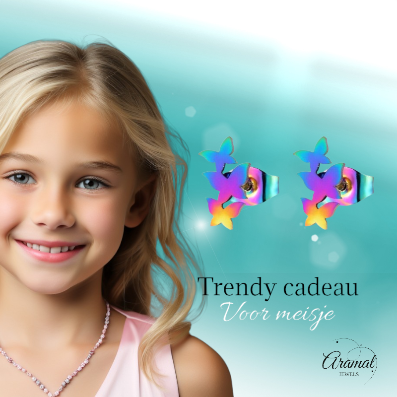 Clous de barre multicolores – 3 papillons – 10x6mm