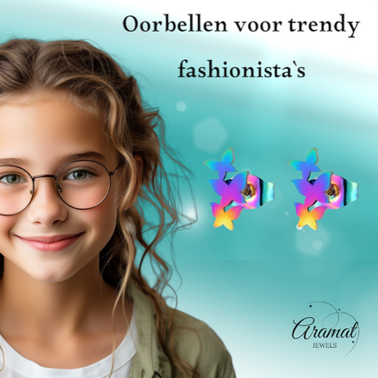 Clous de barre multicolores – 3 papillons – 10x6mm