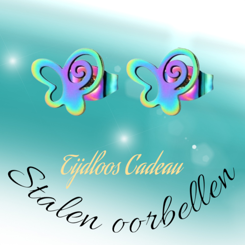 Boucles d'oreilles papillon à clous en acier multicolore – 9 mm ouvertes