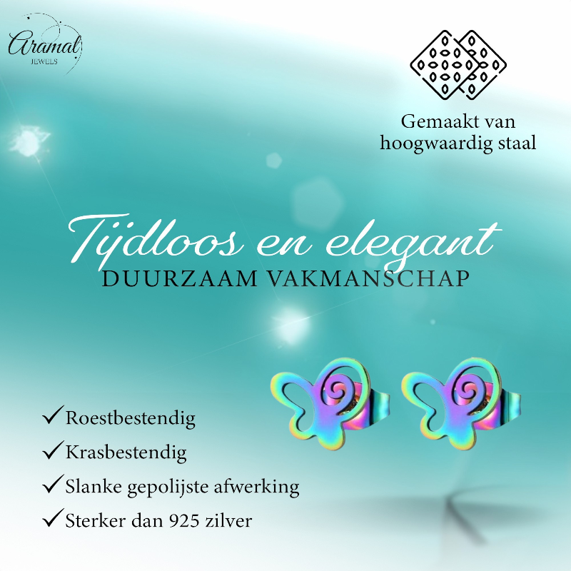 Boucles d'oreilles papillon à clous en acier multicolore – 9 mm ouvertes