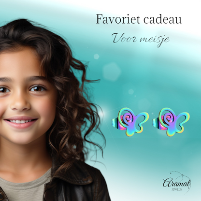 Boucles d'oreilles papillon à clous en acier multicolore – 9 mm ouvertes