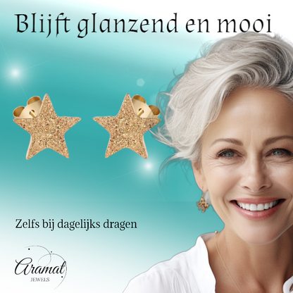 Boucles d'oreilles puces en forme d'étoile, couleur or – sablées – 6 mm