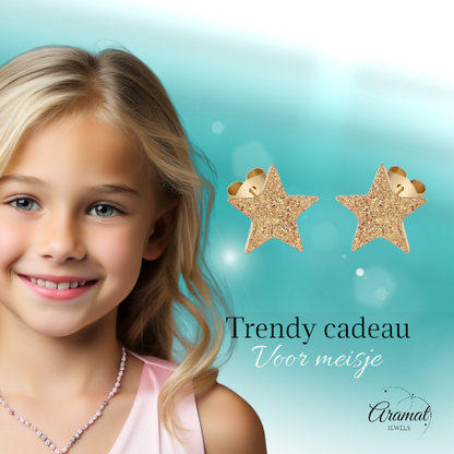 Boucles d'oreilles puces en forme d'étoile, couleur or – sablées – 6 mm