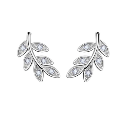 Boucles d'oreilles feuille d'argent avec zirconias – 9 x 6 mm