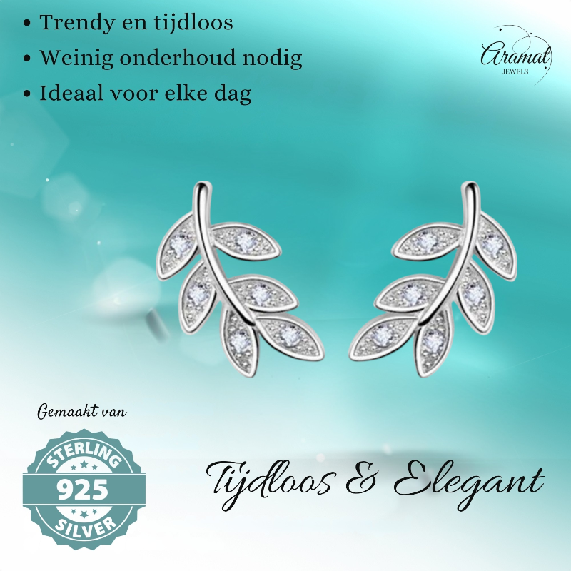 Boucles d'oreilles feuille d'argent avec zirconias – 9 x 6 mm