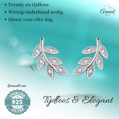 Boucles d'oreilles feuille d'argent avec zirconias – 9 x 6 mm