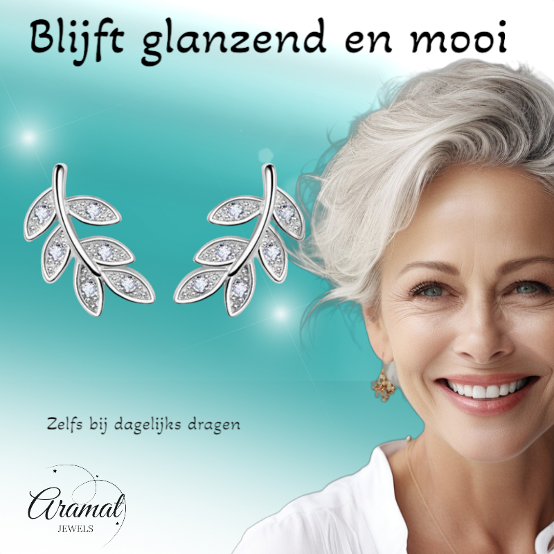Boucles d'oreilles feuille d'argent avec zirconias – 9 x 6 mm