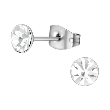 Boucles d'oreilles en acier et cristal avec pierre transparente – Couleur argent – ​​5 mm