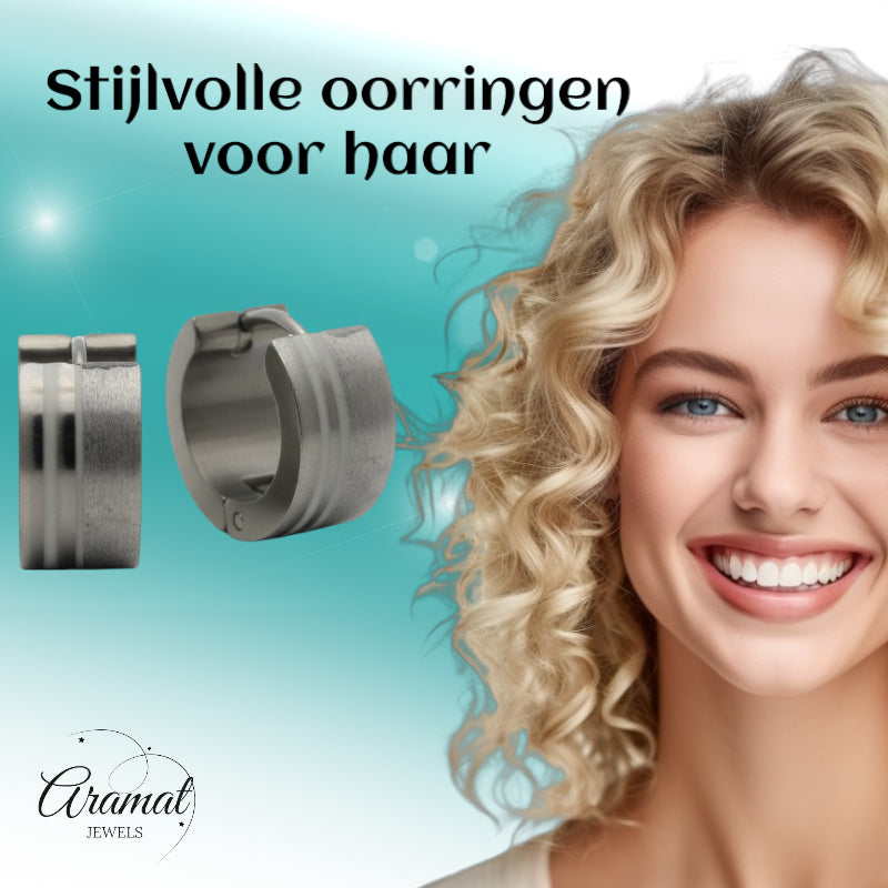 Boucles d'oreilles – Acier inoxydable couleur argent sablé/brillant (13 mm) 