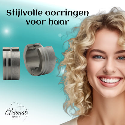 Boucles d'oreilles – Acier inoxydable couleur argent sablé/brillant (13 mm) 