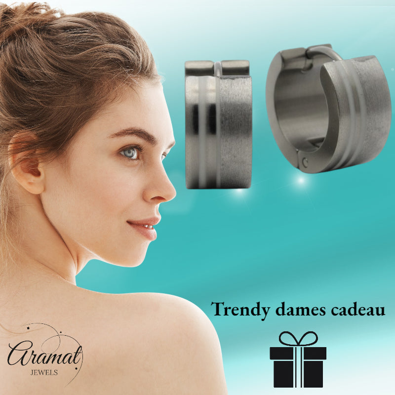 Boucles d'oreilles – Acier inoxydable couleur argent sablé/brillant (13 mm) 