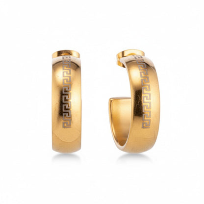 Oorbellen – 22mm Half - Hoop Grieks Motief RVS Goudkleur Dame - Aramat Jewels - Oorringen - cadeautip