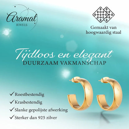 Oorbellen – 22mm Hoepel Creool Glad RVS Goudkleur Unisex - Aramat Jewels - Oorringen - cadeautip