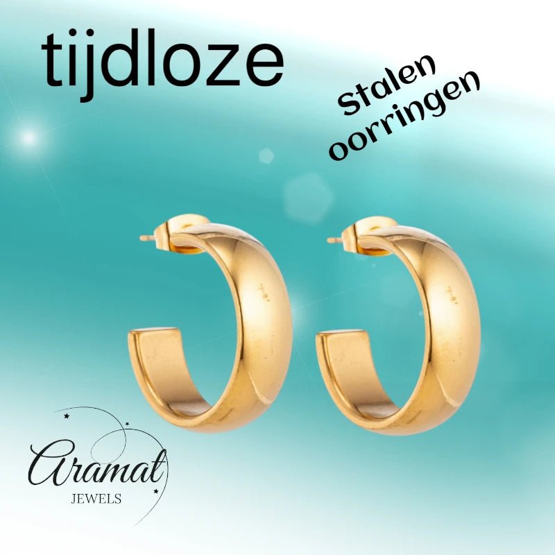 Oorbellen – 22mm Hoepel Creool Glad RVS Goudkleur Unisex - Aramat Jewels - Oorringen - cadeautip