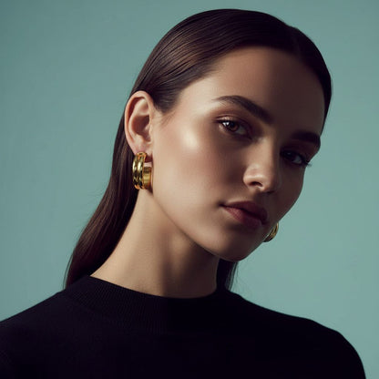 Oorbellen – 23mm Half - Hoop 2 Strepen RVS Goudkleur Dames - Aramat Jewels - Oorringen - cadeautip