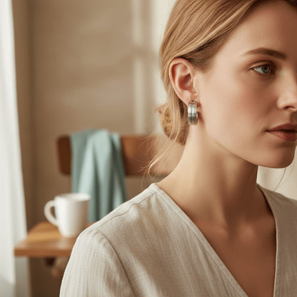 Oorbellen – 23mm Half - Hoop 2 Strepen RVS Zilverkleur Dames - Aramat Jewels - Oorringen - cadeautip