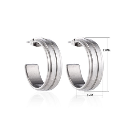 Oorbellen – 23mm Half - Hoop 2 Strepen RVS Zilverkleur Dames - Aramat Jewels - Oorringen - cadeautip