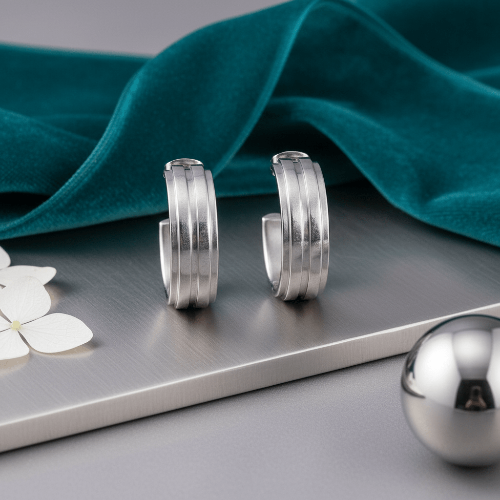 Oorbellen – 23mm Half - Hoop 2 Strepen RVS Zilverkleur Dames - Aramat Jewels - Oorringen - cadeautip