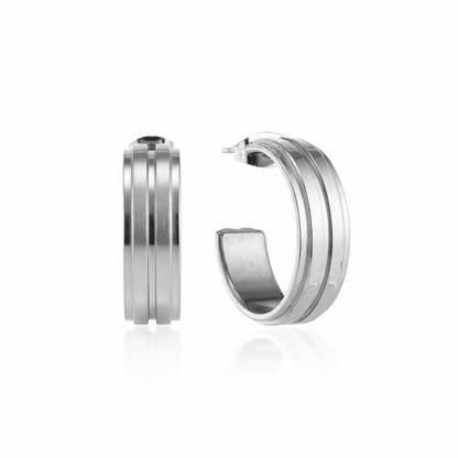 Oorbellen – 23mm Half - Hoop 2 Strepen RVS Zilverkleur Dames - Aramat Jewels - Oorringen - cadeautip