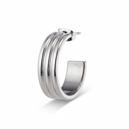 Oorbellen – 23mm Half - Hoop Streeprelief op RVS Zilverkleur - Aramat Jewels - Oorringen - cadeautip