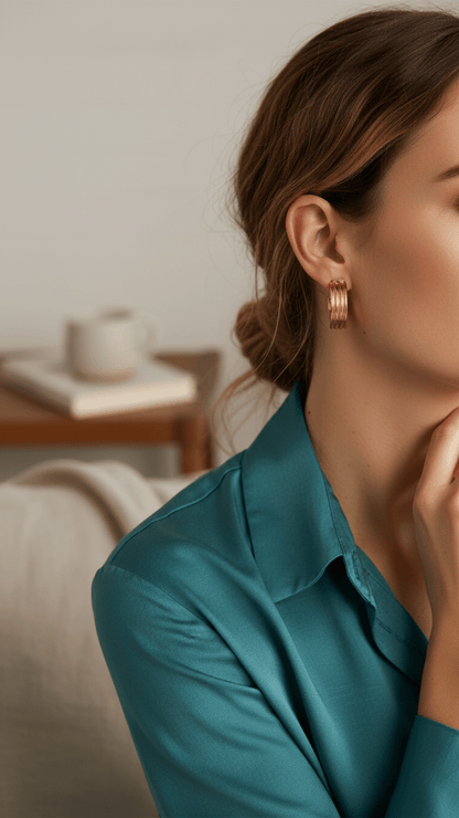 Oorbellen – 23mm Half - Hoop Streeprelief RVS Goudkleur Dames - Aramat Jewels - Oorringen - cadeautip