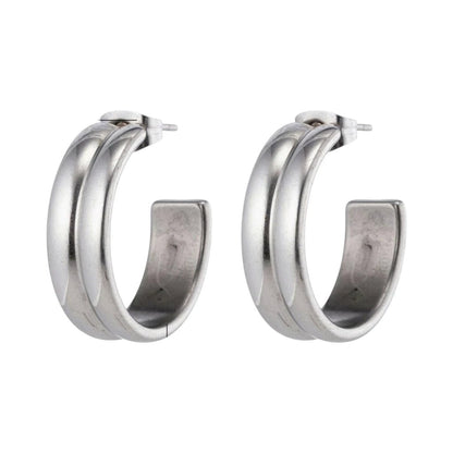 Oorbellen – 23mm Hoepel Creool 2 Lijnen RVS Zilverkleur Unisex - Aramat Jewels - Oorringen - cadeautip