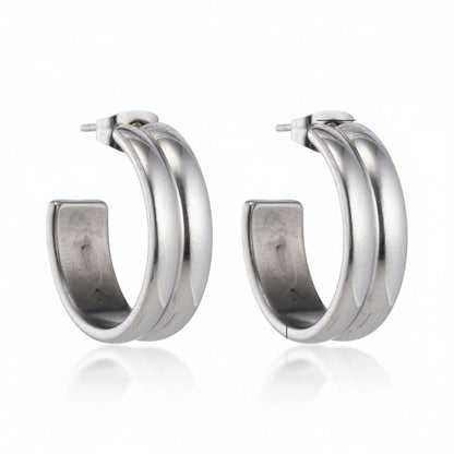 Oorbellen – 23mm Hoepel Creool 2 Lijnen RVS Zilverkleur Unisex - Aramat Jewels - Oorringen - cadeautip