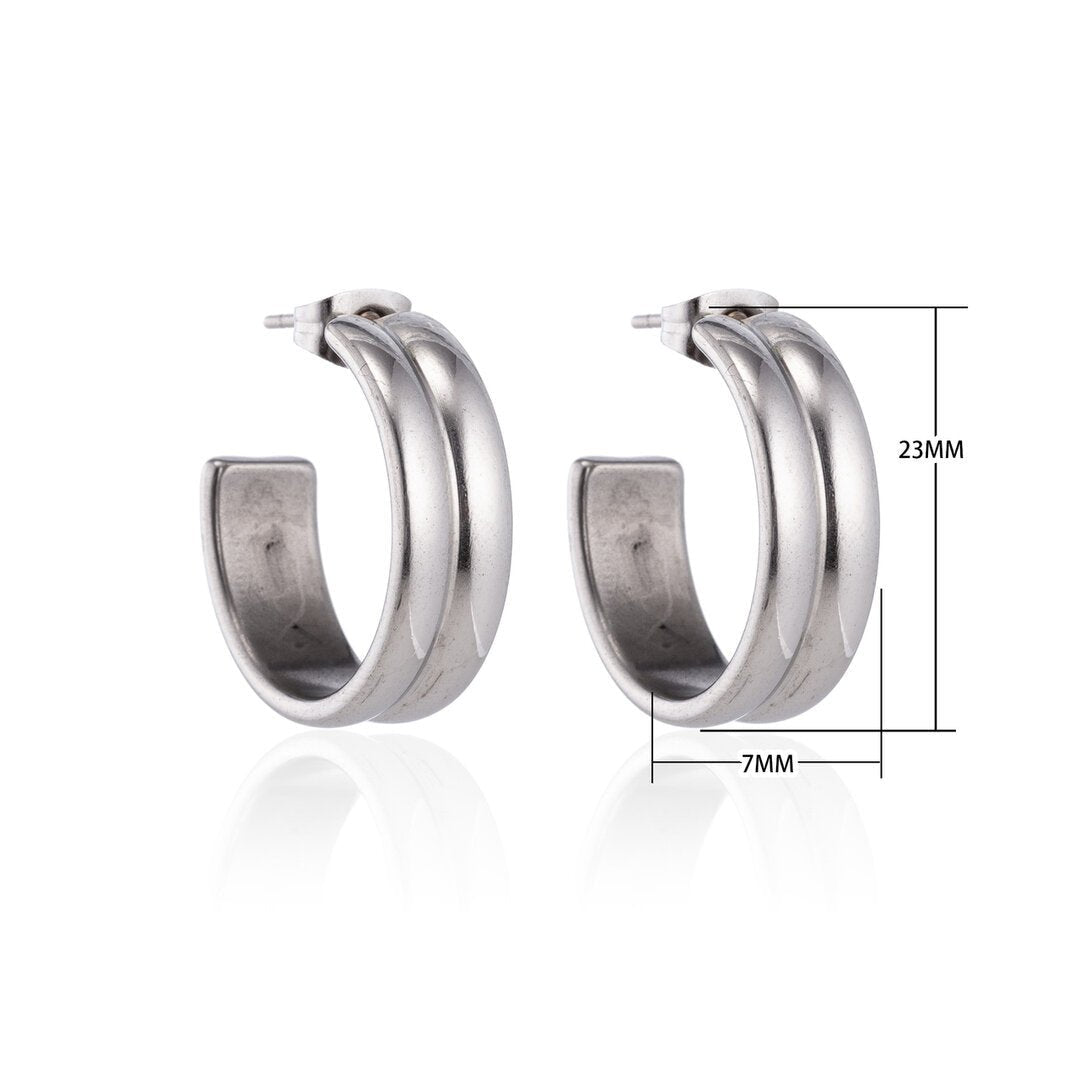 Oorbellen – 23mm Hoepel Creool 2 Lijnen RVS Zilverkleur Unisex - Aramat Jewels - Oorringen - cadeautip