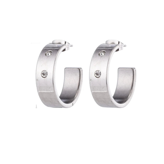 Oorbellen – 23mm Hoepel Creool 2 Zirkonia RVS Zilverkleur Unisex - Aramat Jewels - Oorringen - cadeautip