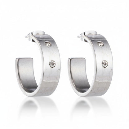 Oorbellen – 23mm Hoepel Creool 2 Zirkonia RVS Zilverkleur Unisex - Aramat Jewels - Oorringen - cadeautip