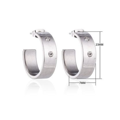 Oorbellen – 23mm Hoepel Creool 2 Zirkonia RVS Zilverkleur Unisex - Aramat Jewels - Oorringen - cadeautip