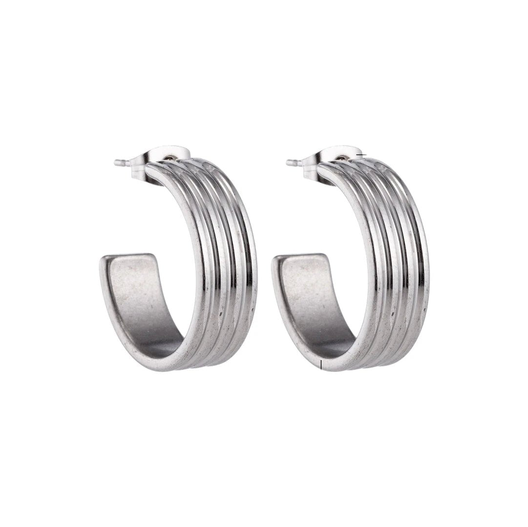 Oorbellen – 23mm Hoepel Creool 4 Lijnen RVS Zilverkleur Unisex - Aramat Jewels - Oorringen - cadeautip