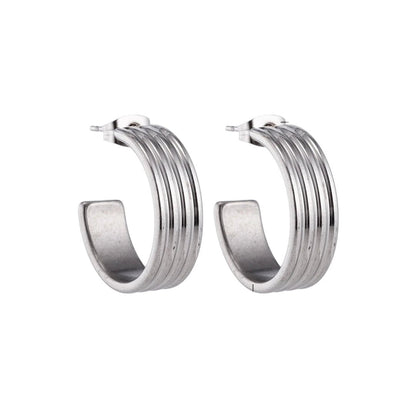 Oorbellen – 23mm Hoepel Creool 4 Lijnen RVS Zilverkleur Unisex - Aramat Jewels - Oorringen - cadeautip