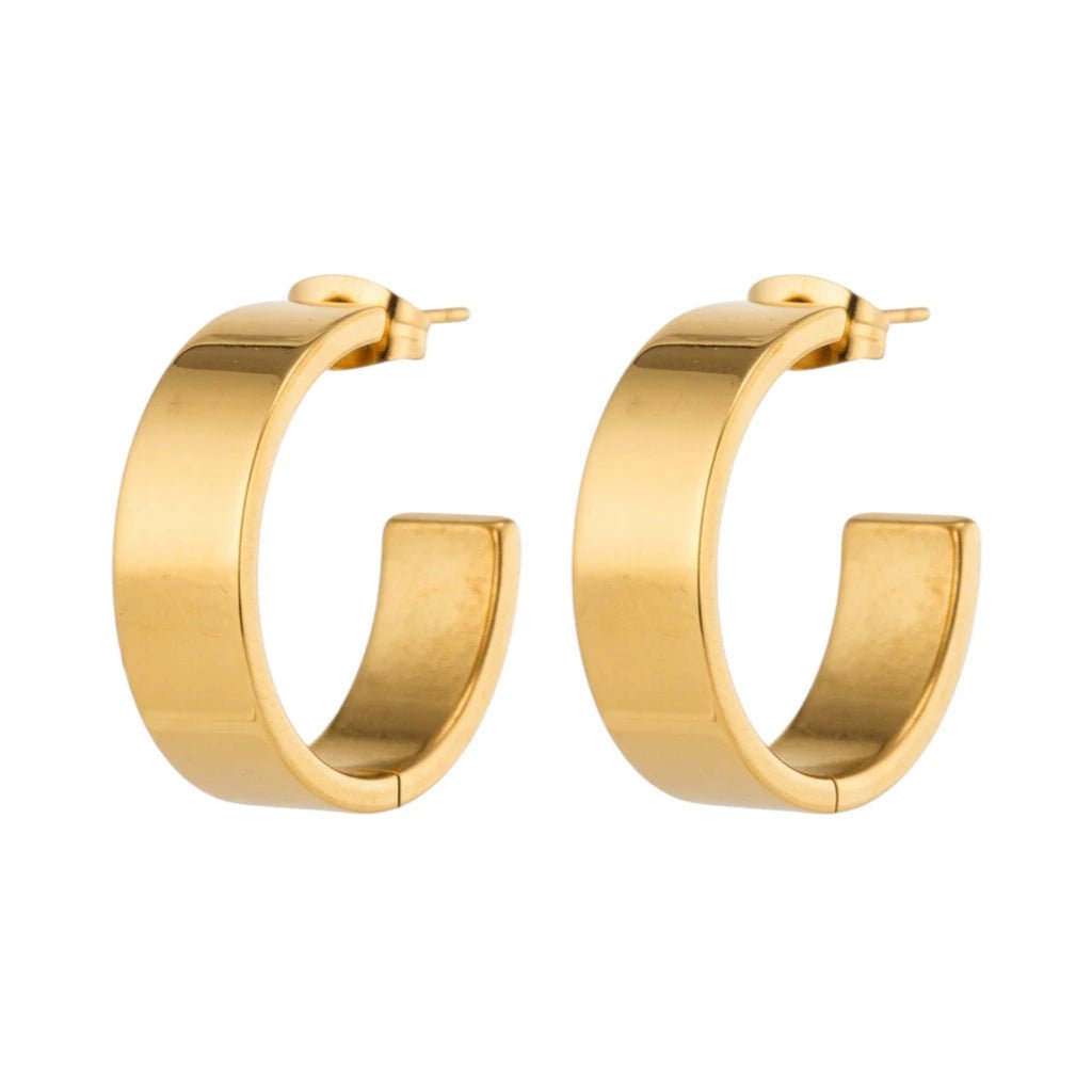 Oorbellen – 23mm Hoepel Creool Glad RVS Goudkleur Modern Unisex - Aramat Jewels - Oorringen - cadeautip