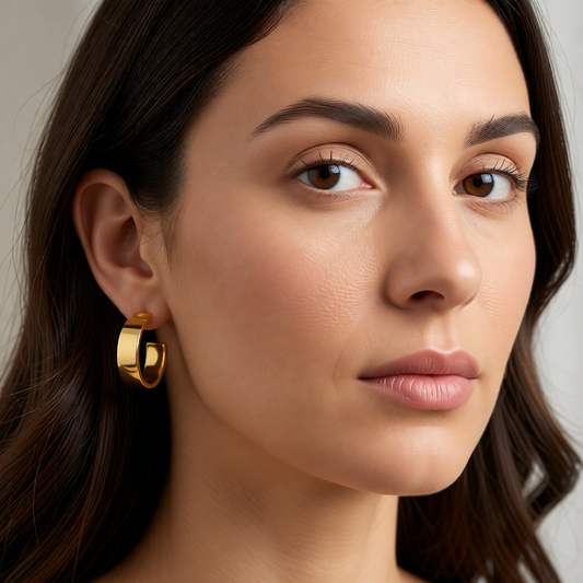 Brede RVS Oorringen Glad Glanzend Goudkleur 23mm x 7mm