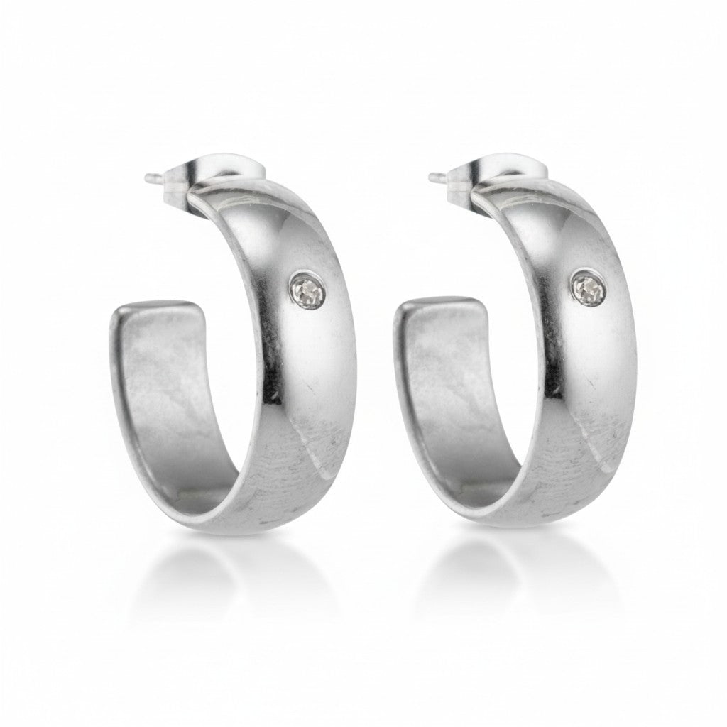 Oorbellen – 23mm Hoepel Creool Zirkonia Accent RVS Zilverkleur Unisex - Aramat Jewels - Oorringen - cadeautip