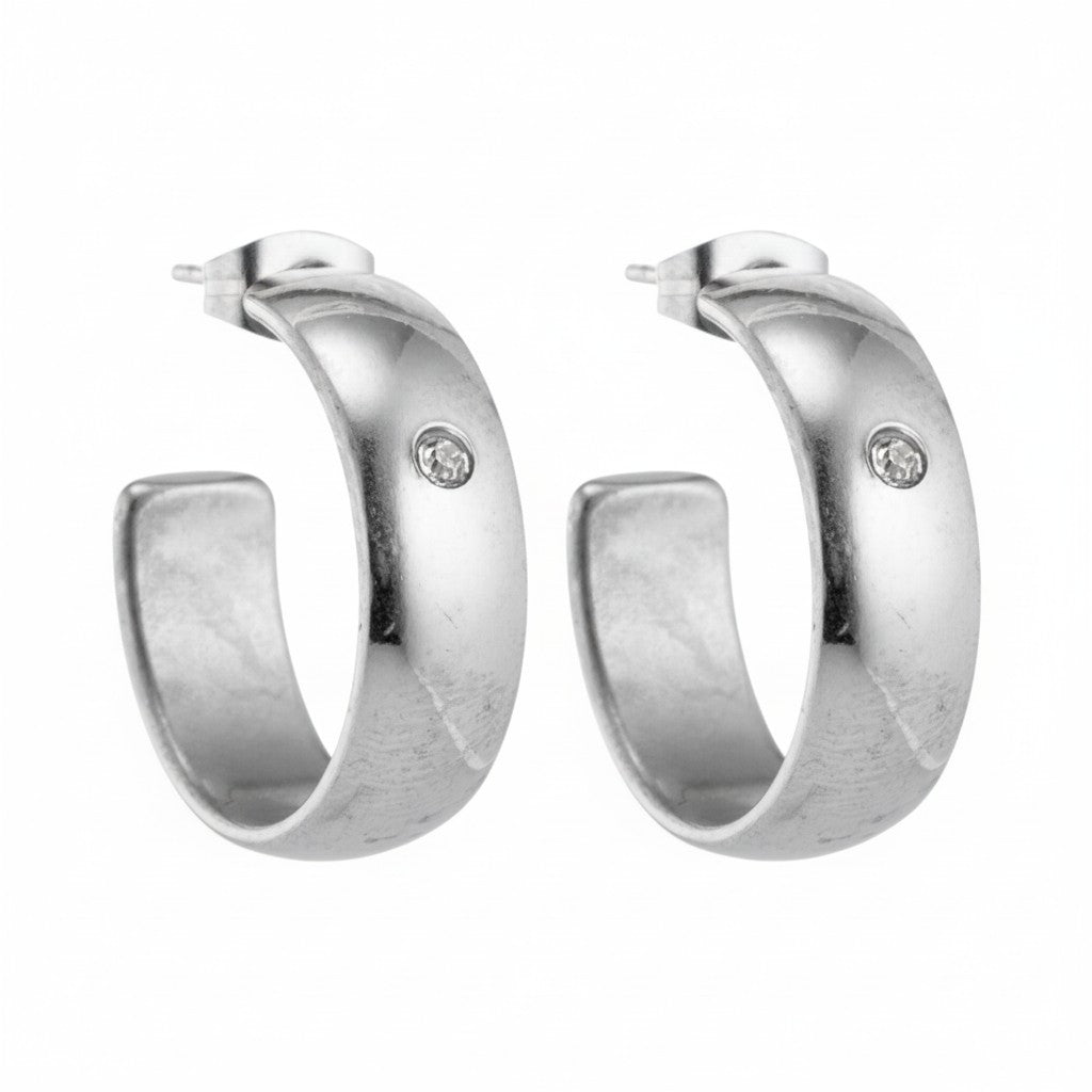 Oorbellen – 23mm Hoepel Creool Zirkonia Accent RVS Zilverkleur Unisex - Aramat Jewels - Oorringen - cadeautip