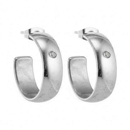 Oorbellen – 23mm Hoepel Creool Zirkonia Accent RVS Zilverkleur Unisex - Aramat Jewels - Oorringen - cadeautip