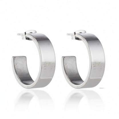 Oorbellen – 28mm Half - Hoop Glad RVS Zilverkleur Unisex - Aramat Jewels - Oorringen - cadeautip