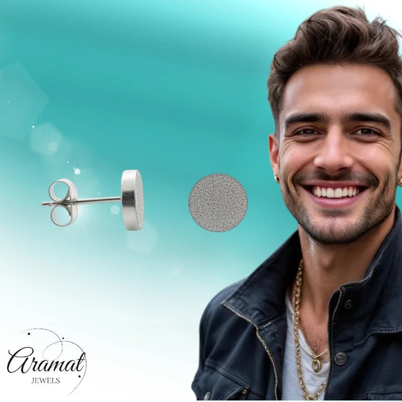 Oorbellen – 8mm Rond Sandblasted RVS Zilverkleur Unisex - Aramat Jewels - Oorbellen - cadeautip