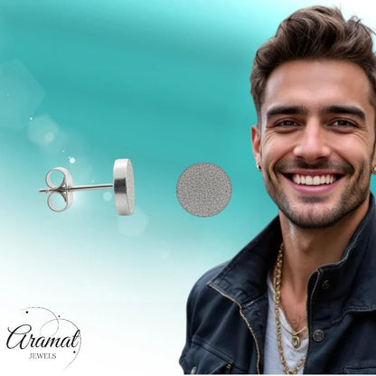 Oorbellen – 8mm Rond Sandblasted RVS Zilverkleur Unisex - Aramat Jewels - Oorbellen - cadeautip
