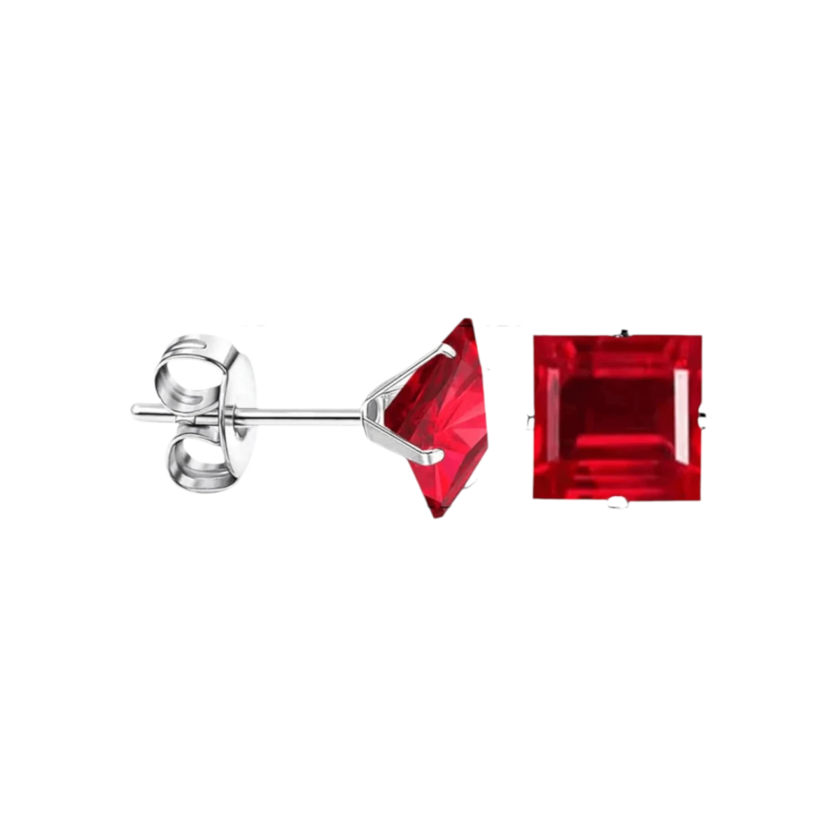 Oorbellen – 8mm Vierkante Zirkonia Rood op RVS Zilverkleur - Aramat Jewels - Oorbellen - cadeautip