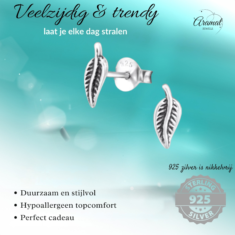 Boucles d'oreilles feuilles d'argent, style antique – 9 x 3 mm