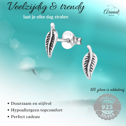 Boucles d'oreilles feuilles d'argent, style antique – 9 x 3 mm