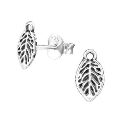 Boucles d'oreilles feuilles d'argent, style antique – 9 x 5 mm