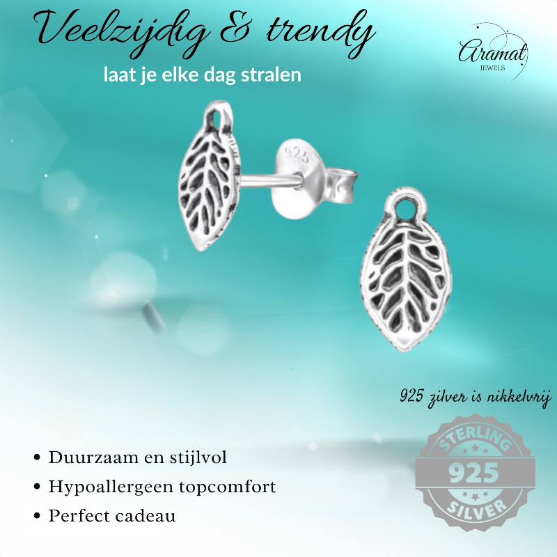 Boucles d'oreilles feuilles d'argent, style antique – 9 x 5 mm