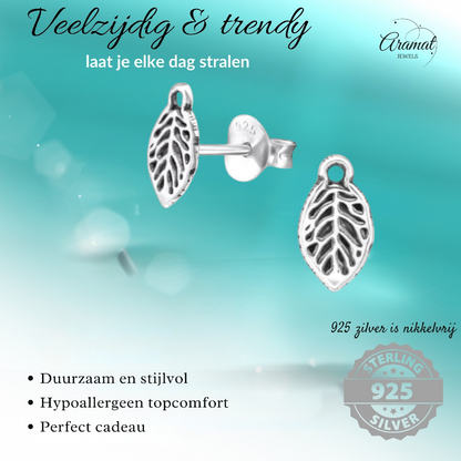 Boucles d'oreilles feuilles d'argent, style antique – 9 x 5 mm